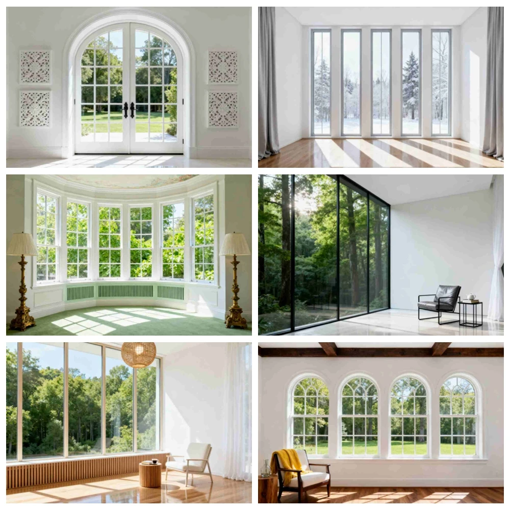Large Window Forest View Natural Light Greenery Cozy Reading Nook Photography Backdrop Modern Interior Scenery Photo Booth Prop