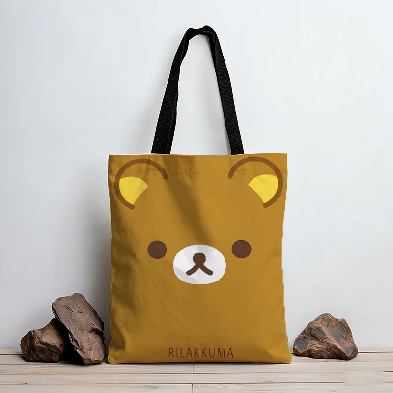 Rilakkuma Girl Shoulder Bag Cartoon Women Handbag Large Capacity Crossbody Bag Ladies Fashion Portable Canvas Storage Bag Gift