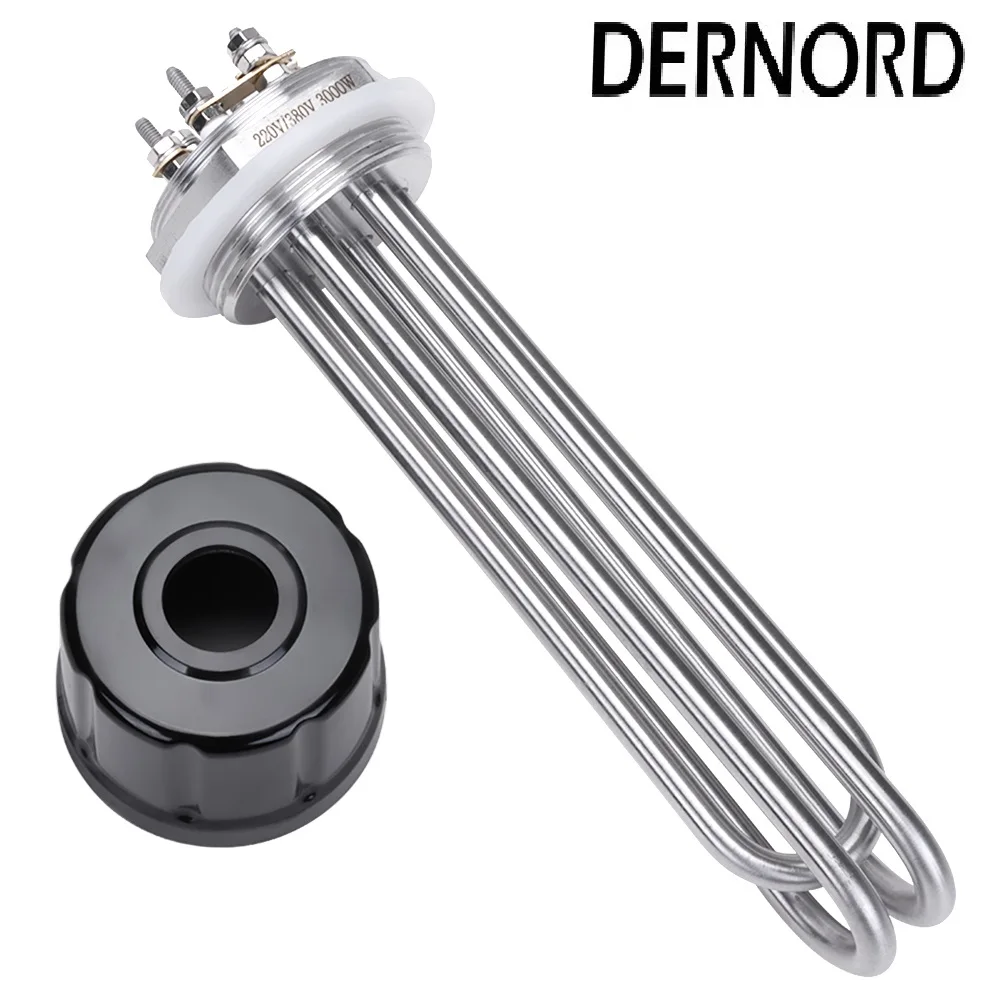 DERNORD Heating Element 220V 380V Immersion Electric Water Heater DN50 Stainless Steel 304 Pool Heater 3KW 4.5KW 6KW 9KW 12KW