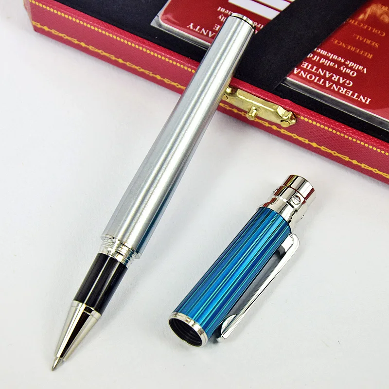 Imagem -02 - Metal Barril Roller Ball Pen com Número de Série Papelaria de Luxo Agd Aguos ct Listra Azul Cap Prata Qualidade Superior