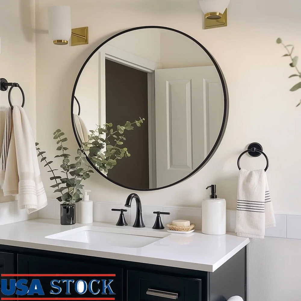 

18,2-дюймовое круглое зеркало для ванной комнаты с металлическим каркасом, устойчивое к разрушению настенное зеркало высокого разрешения, простая установка, декор для ванной комнаты