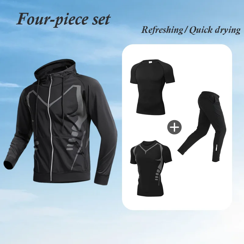 

Мужской новый спортивный комплект для бега: дышащий, быстросохнущий, влагоотводящий, высокоэластичный костюм для фитнеса, тренировок и велоспорта