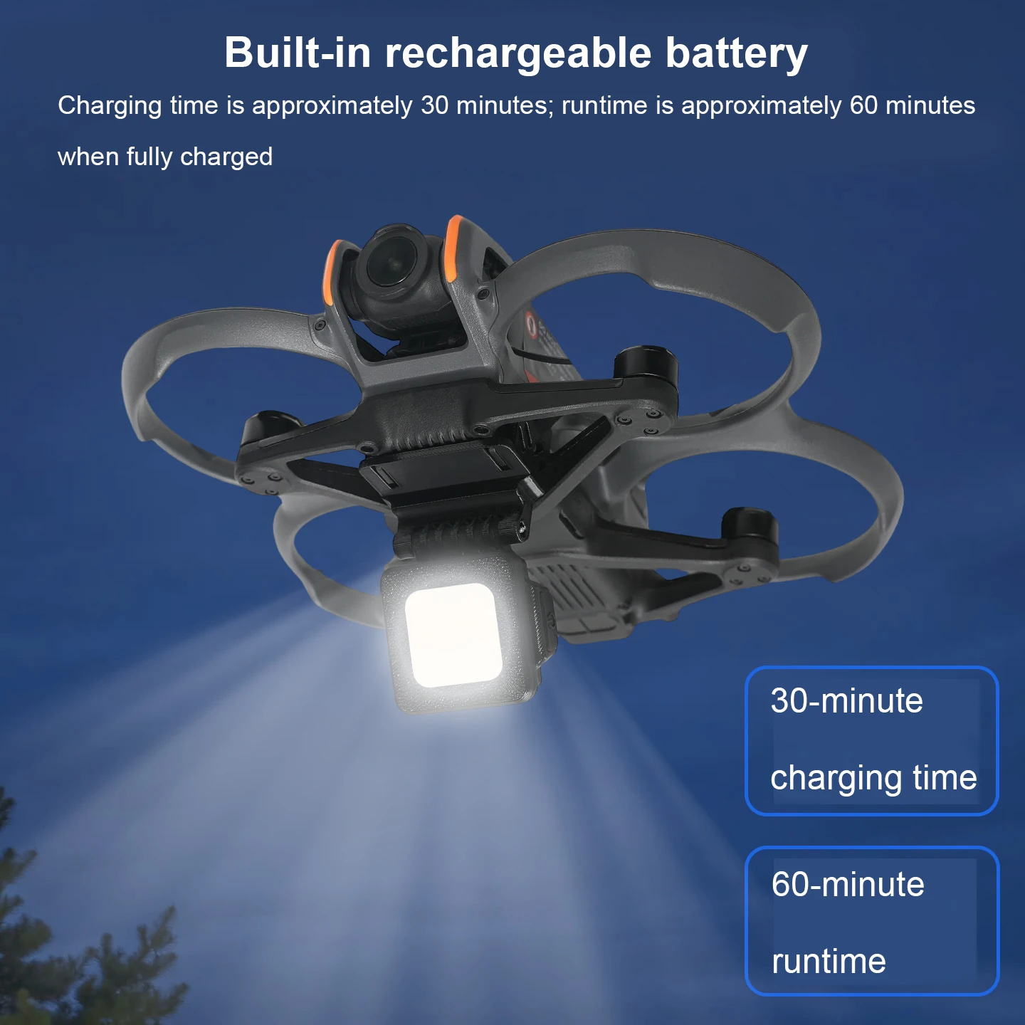 

For DJI AVATA 2 Night Navigation Light 3-Mode LED with 180° Adjustment Built-in Battery 29mm Rise Protection