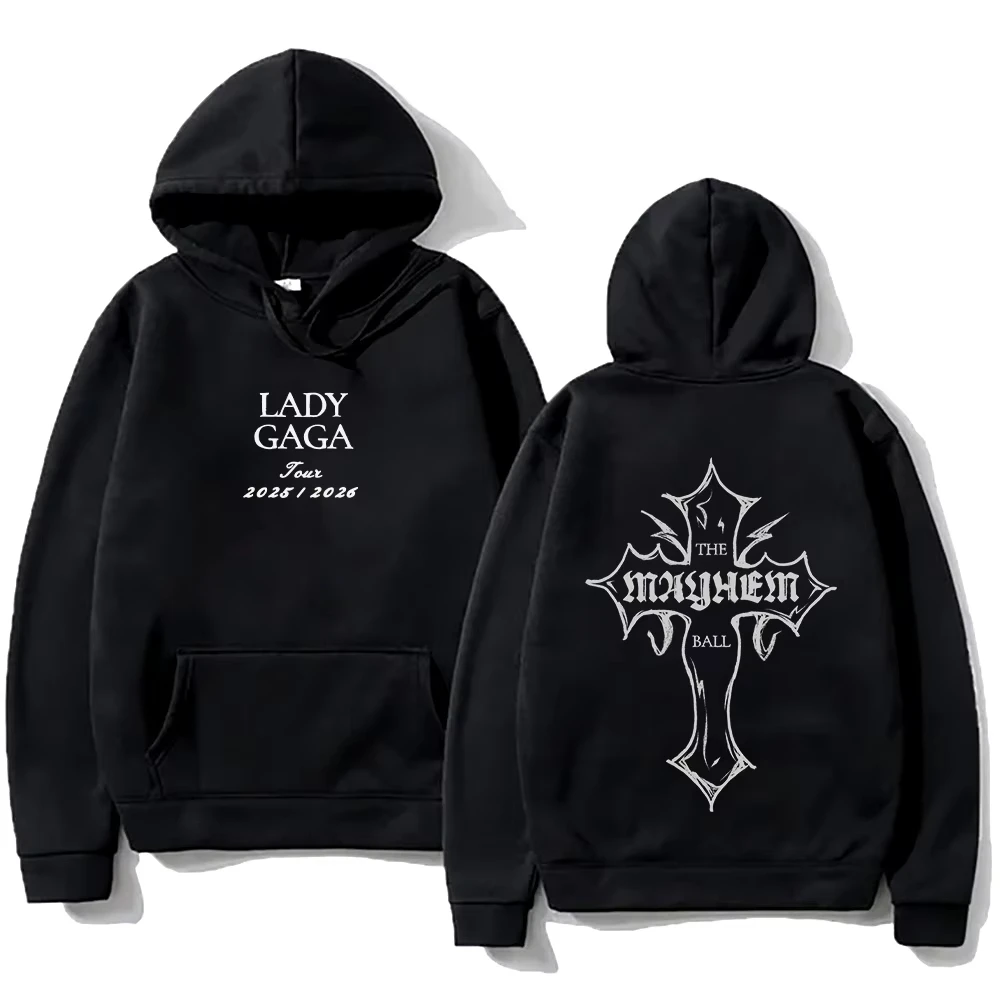 Lady Gaga Fashion Hoodie Lady Gaga MAYHEM Cross Cutoff Print Sweatshirt Fall Retro with Hooded Clothing Unisex Loose Streetwears