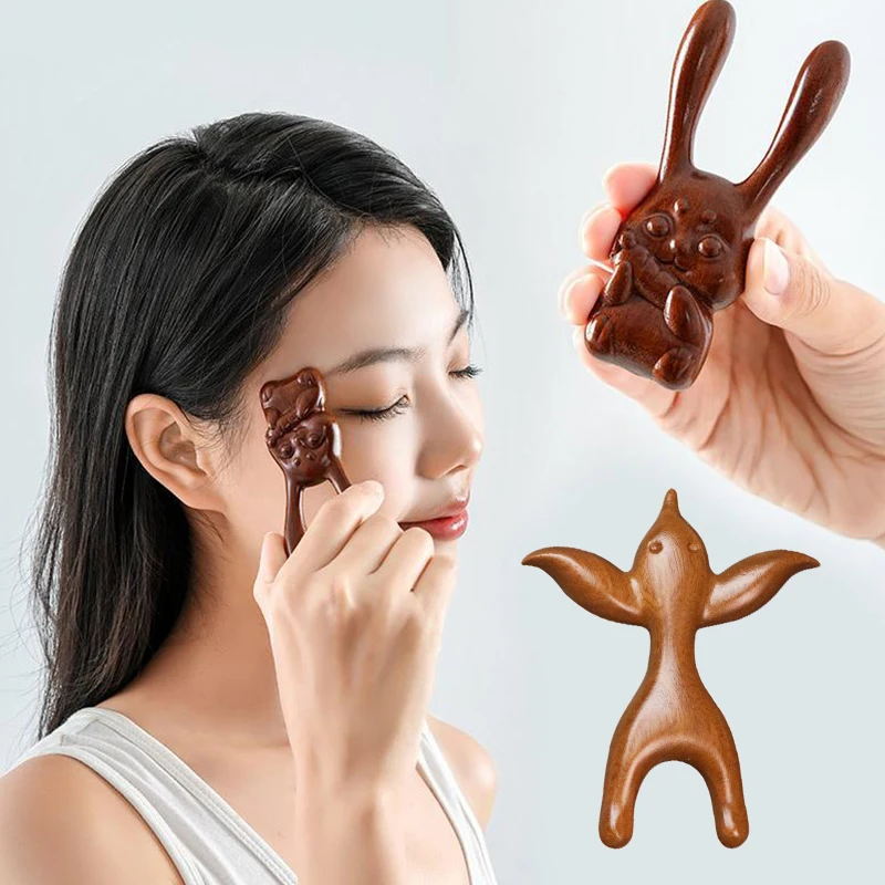 Elf Rabbit Shape Sandalwood Massage Comb Head Face Nose Eye Shoulder Neck Scraping Comb Anti-Static Anti-Hair Loss Massage Tool