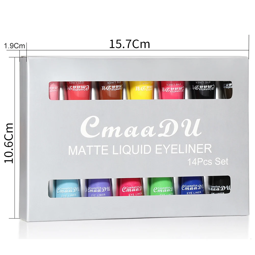 CmaaDU 14 Colors Long-lasting Liquid Eyeliner Set Bright color, Easy to Paint Waterproof smooth fast vivid matte eye makeup