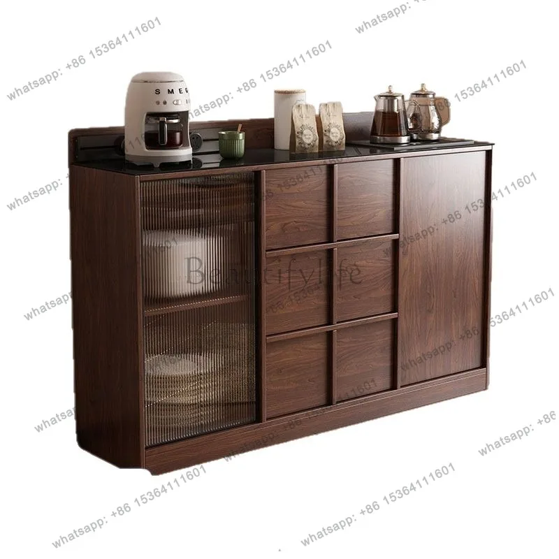 zj.Nordic solid wood dining side cabinet household living room locker tea bar cabinet integrated against the wall tea bar cabine