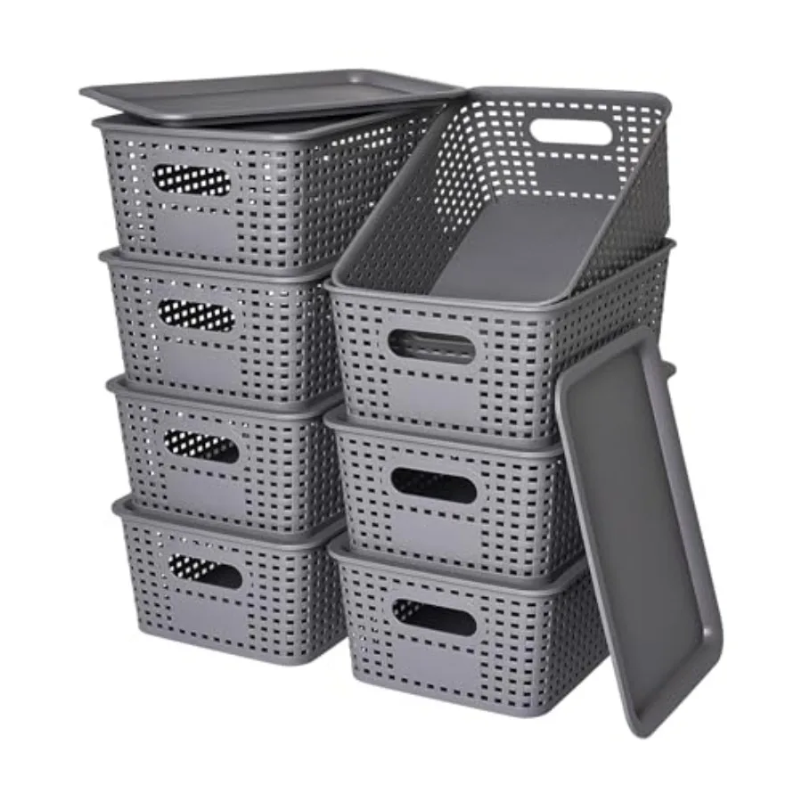 

with Lid-Plastic Storage Containers Stackable Storage bins: Storage Baskets for Organizing Shelves Drawers Desktop Closet Playr