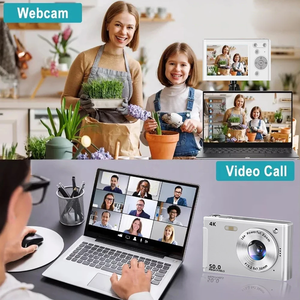 كاميرا رقمية 4K كاميرا فيديو فورية للأطفال مع كاميرات مدمجة بتكبير 16x وكاميرات 1080P 50 ميجابكسل للتصوير الفوتوغرافي للمبتدئين