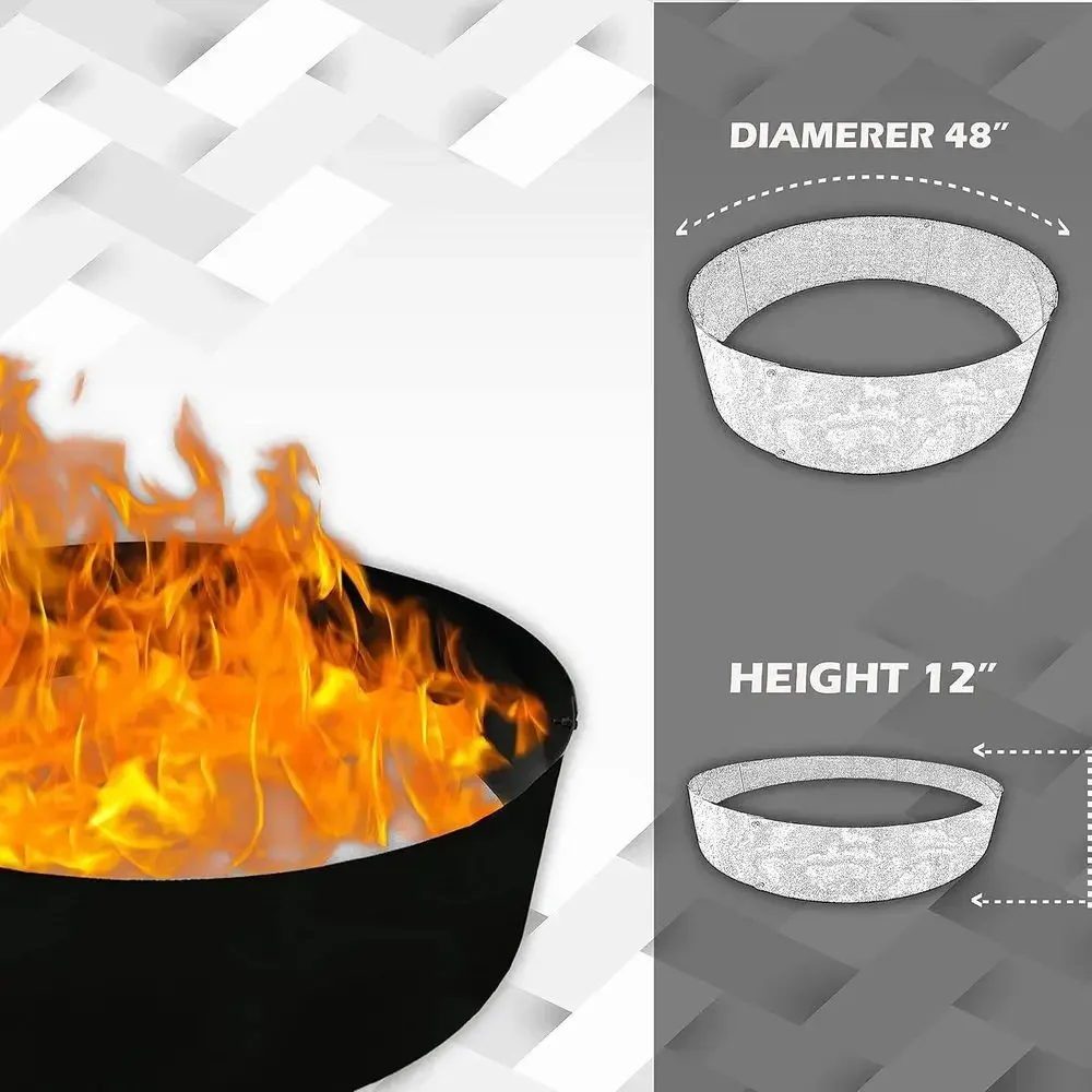 48 Diameter 12 High Round Steel Fire Pit Liner, 2mm Thick, No Bottom for Outdoor Use