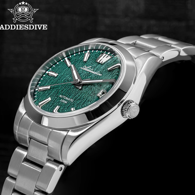 

ADDIESDIVE 39mm Men Mechanical 3D Bark Dial Watches AD2071 Sapphire Glass 10Bar Diving BGW9 Blue Luminous Automatic Watch