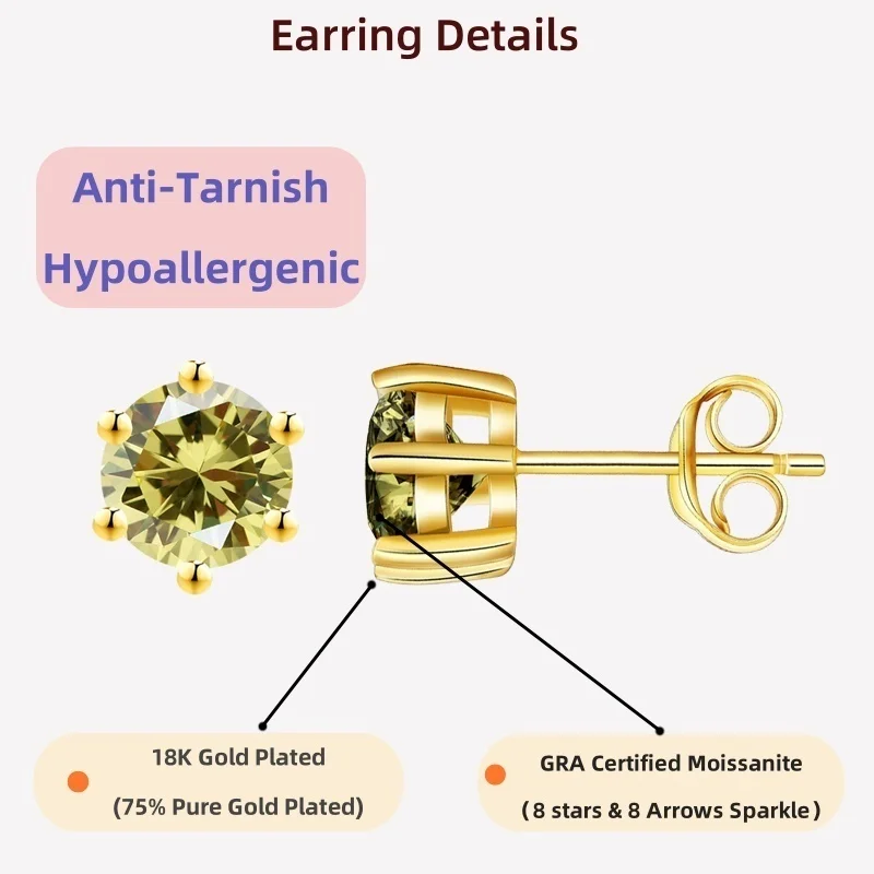 LAMVOICE مجوهرات للنساء/أقراط مرصعة بـ 0.6-4 قيراط الزيتون مويسانيتي هيبوالرجينيك أقراط هدية الكريسماس للنساء