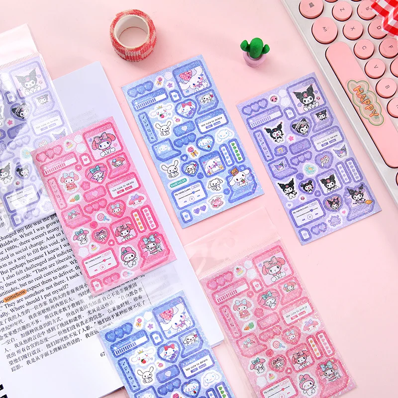 Sanrio New Stickers Cute Cartoon Girl Heart Ins Style DIY Creative Student Kuromi Cinnamoroll Stickers Children's Reward Gifts