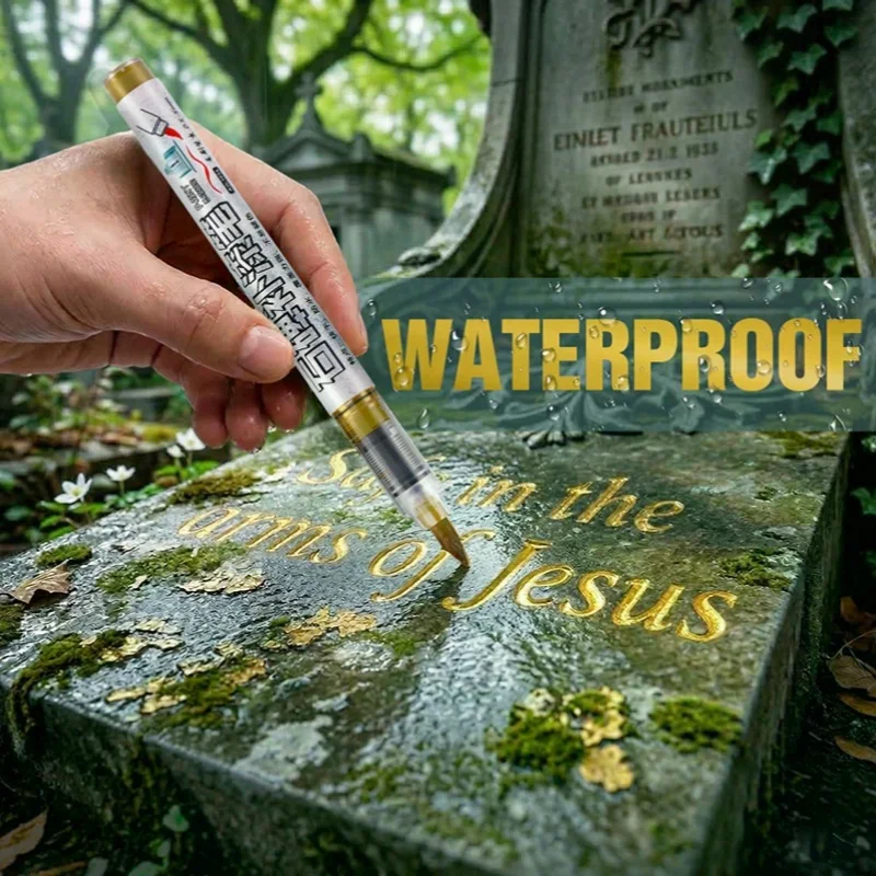 1Pcs Golden Tombstone Marker Pen Restores Faded Text On Tombstones And Granite Surfaces, Weather-Resistant, Quick-Drying Pen view 6