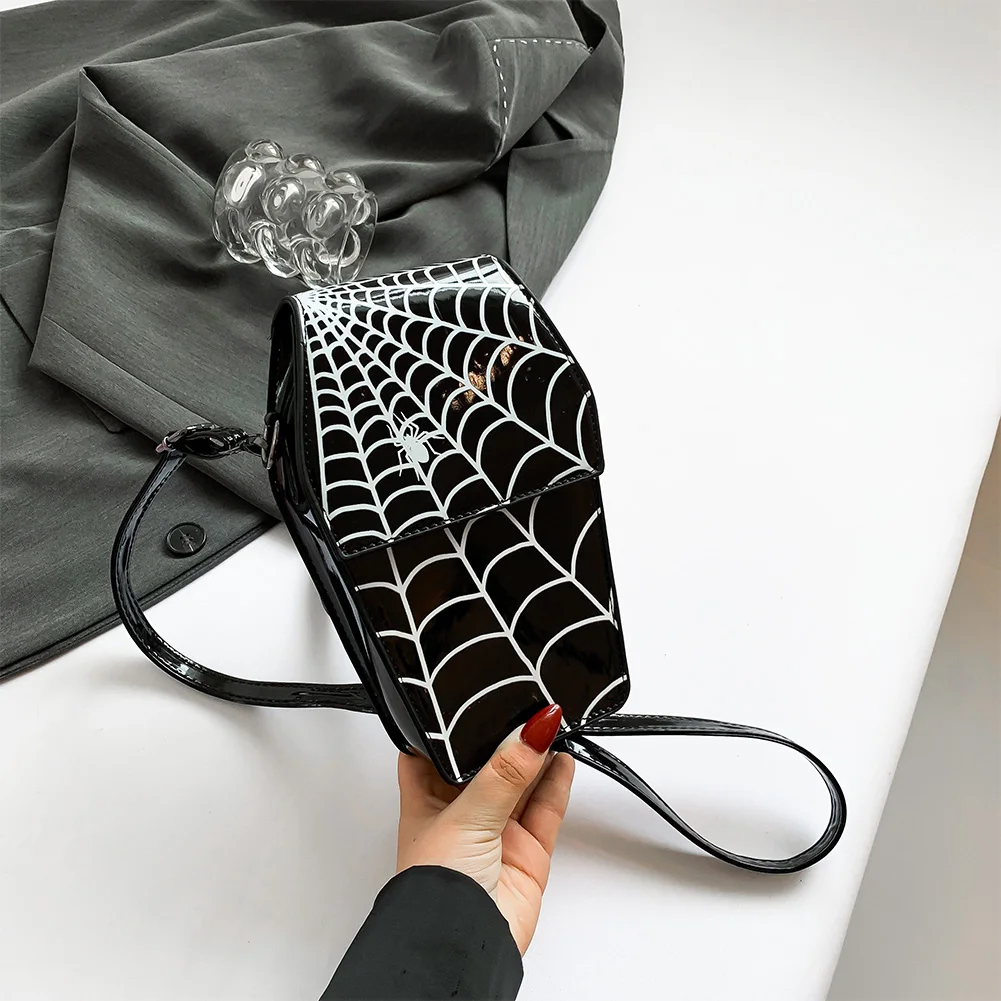 

Gothic Coffin Shape Shoulder Bag for Women Spider Web Handbag PU Leather Adjustable Strap Hobo Bag for Halloween