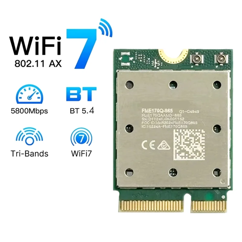 Classic-QCNCM865 Wifi7 بطاقة الشبكة اللاسلكية بلوتوث 5.4 5800M ثلاثي الموجات 2.4G/5G/6Ghz M.2 NGFF محول لاسلكي
