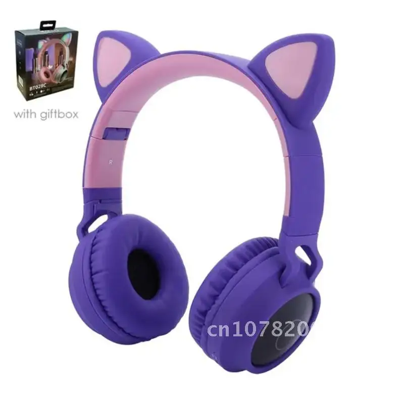 Adorable Wireless Bluetooth-Compatible LED Cat Ear Headset with Mic Glowing Earphones for Daughters Girls Children Gifts