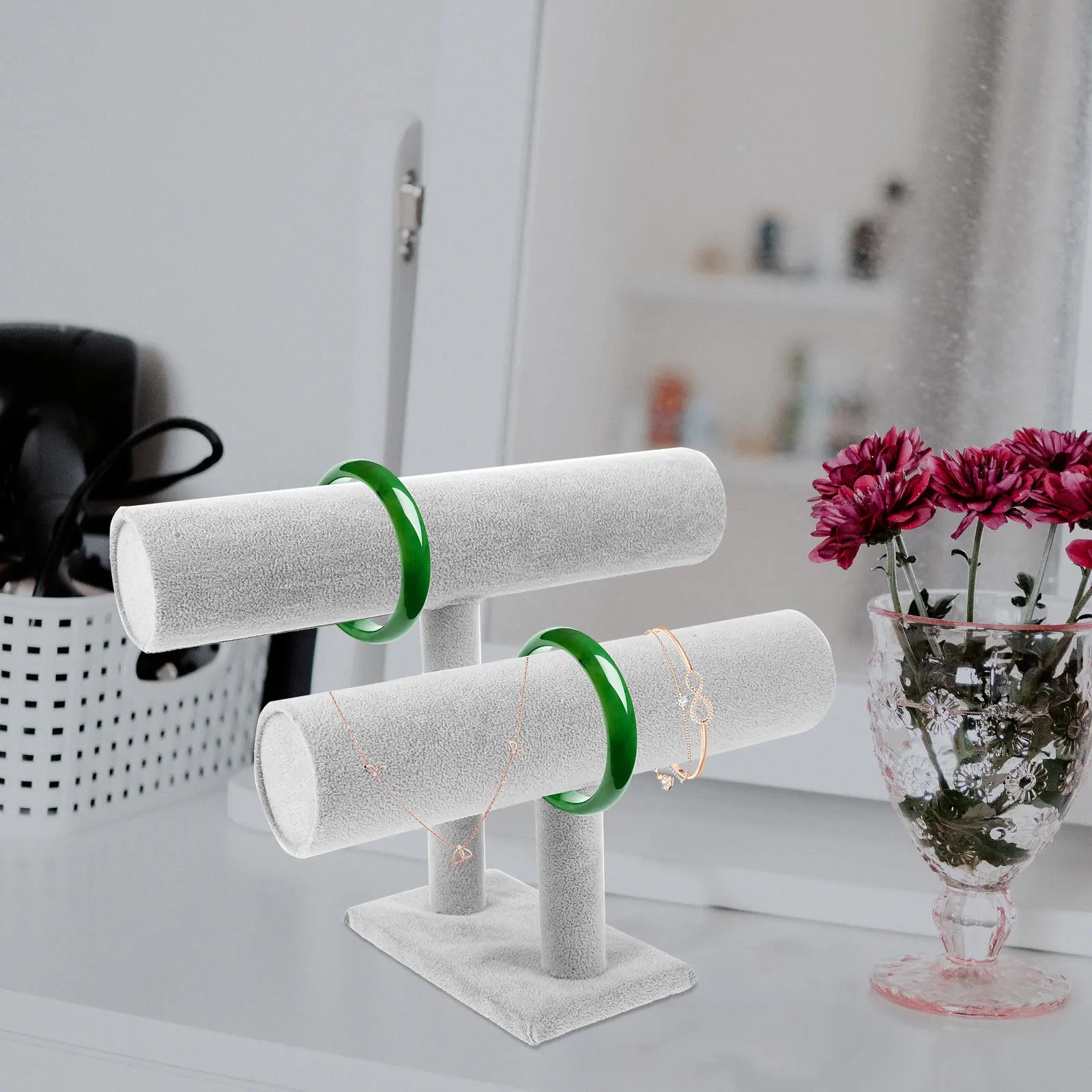 

Двухуровневая разборная подставка для браслетов, простой дизайн для организации хранения браслетов и украшений, для дома и магазина, серый цвет