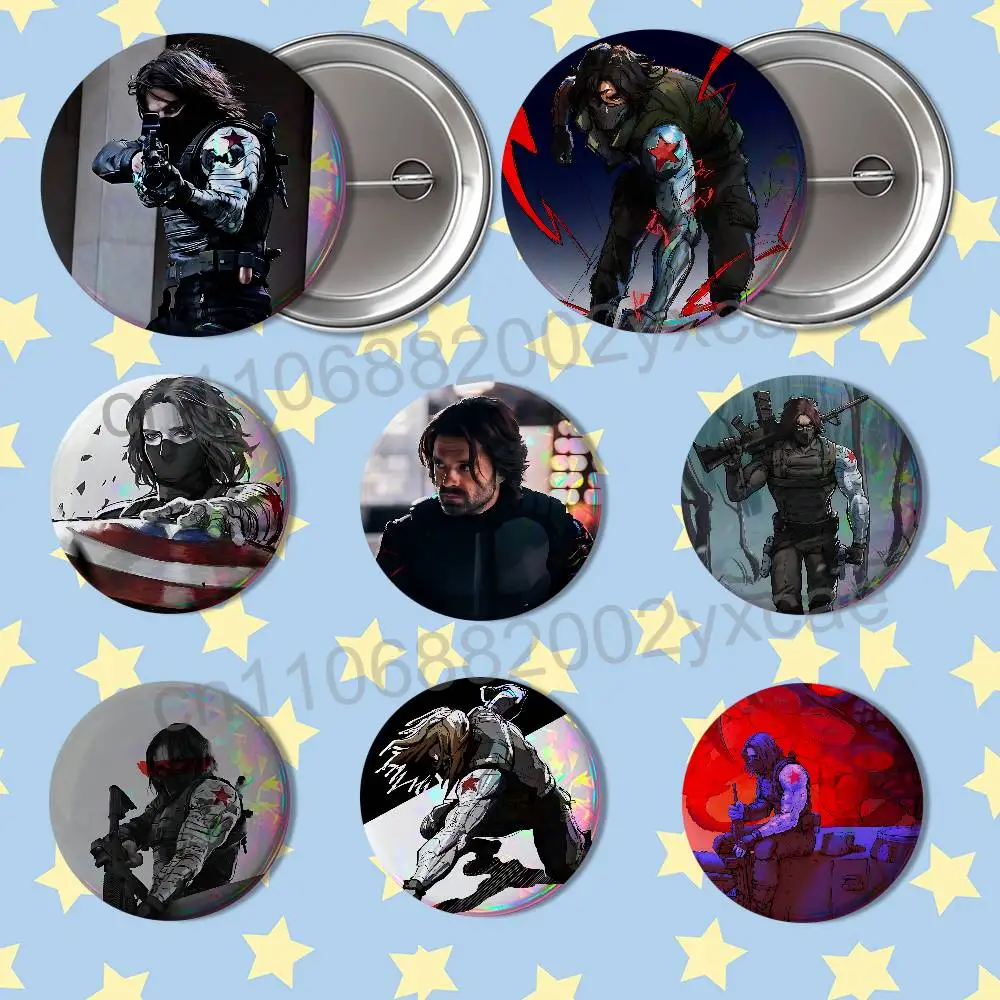 Super strong left arm Bucky Barnes Badges Badges On Backpack Jacket Cartoon Round Brooches  Acrylic Button Pins Collection Gifts