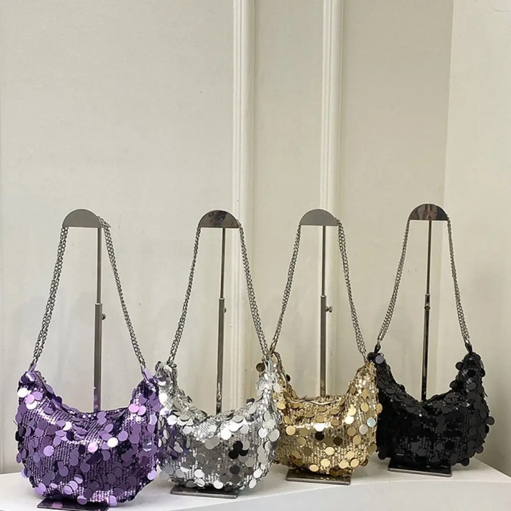 

Casual Shiny Evening Clutch Bag Large Capacity Single Shoulder Sequin Crossbody Bag Purses Glitter Chain Crescent Bag Dinner