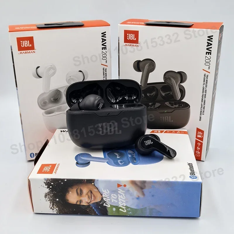 سماعات JBL WAVE 200TWS الأصلية بلوتوث 5.0 سماعات رأس رياضية مع ميكروفون إصدار HK JBL W200 TWS سماعات أذن لاسلكية True Headse