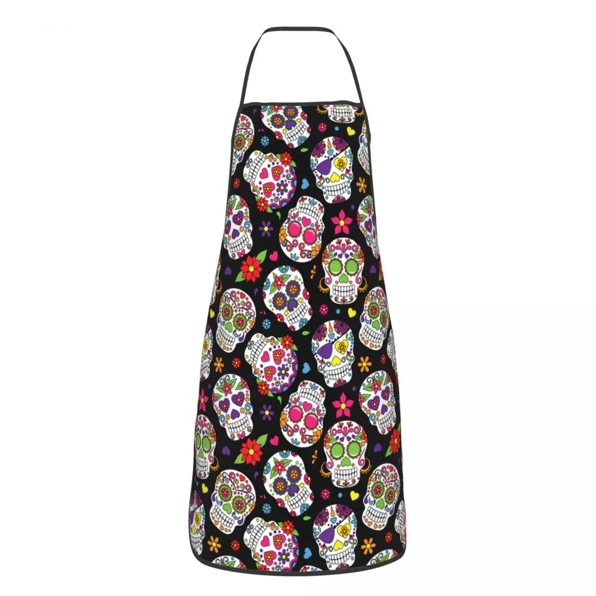 Custom Sugar Skull Apron for Women Men Unisex Bib Day of The Dead Kitchen Cooking Tablier Cuisine Chef Gardening