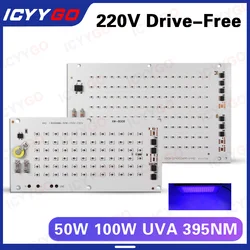 Perline lampada LED viola UVA 50W 100W UVA 395nm UV AC165-265V Lampada polimerizzante UV ad alta tensione senza driver 365nm Sorgente luminosa a LED