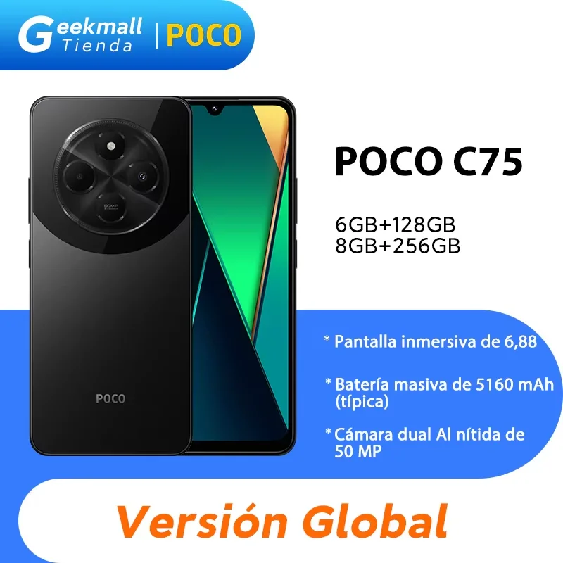 Versión Global POCO C75 Smartphone Helio G81-Ultra Inmersiva 6.88» Pantalla Masiva 5160mAh(typ) Batería Clara 50MP Cámara Dual