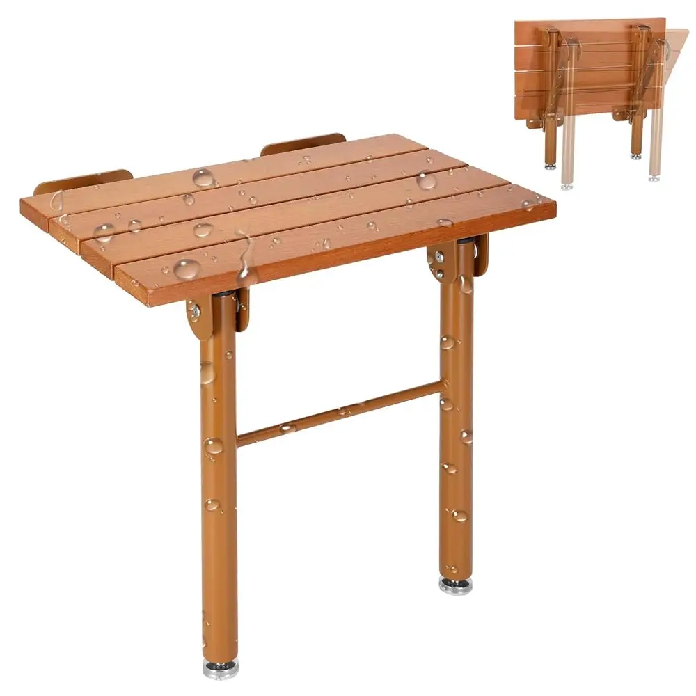

Folding Teak Shower Seat Wall Mounted, Fold Down Shower Seat For Inside Shower, Home Care Teak Folding Shower Seat With Legs,