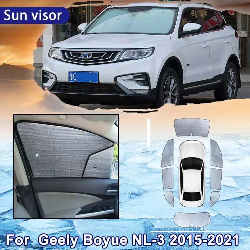 

Автомобильный солнцезащитный козырек для Geely Boyue NL3 2015 ~ 2021, низкая конфигурация, автомобильный козырек с полным покрытием, солнцезащитный козырек на лобовое стекло, боковое окно, охлаждение