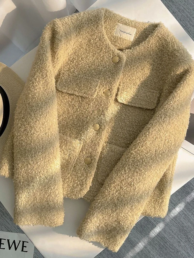 Zoki Vintage Women Slim Sweet Jacket Fall Casual Long Sleeve Elegant Short Coat French O Neck Pockets Lady Single Breasted Tops