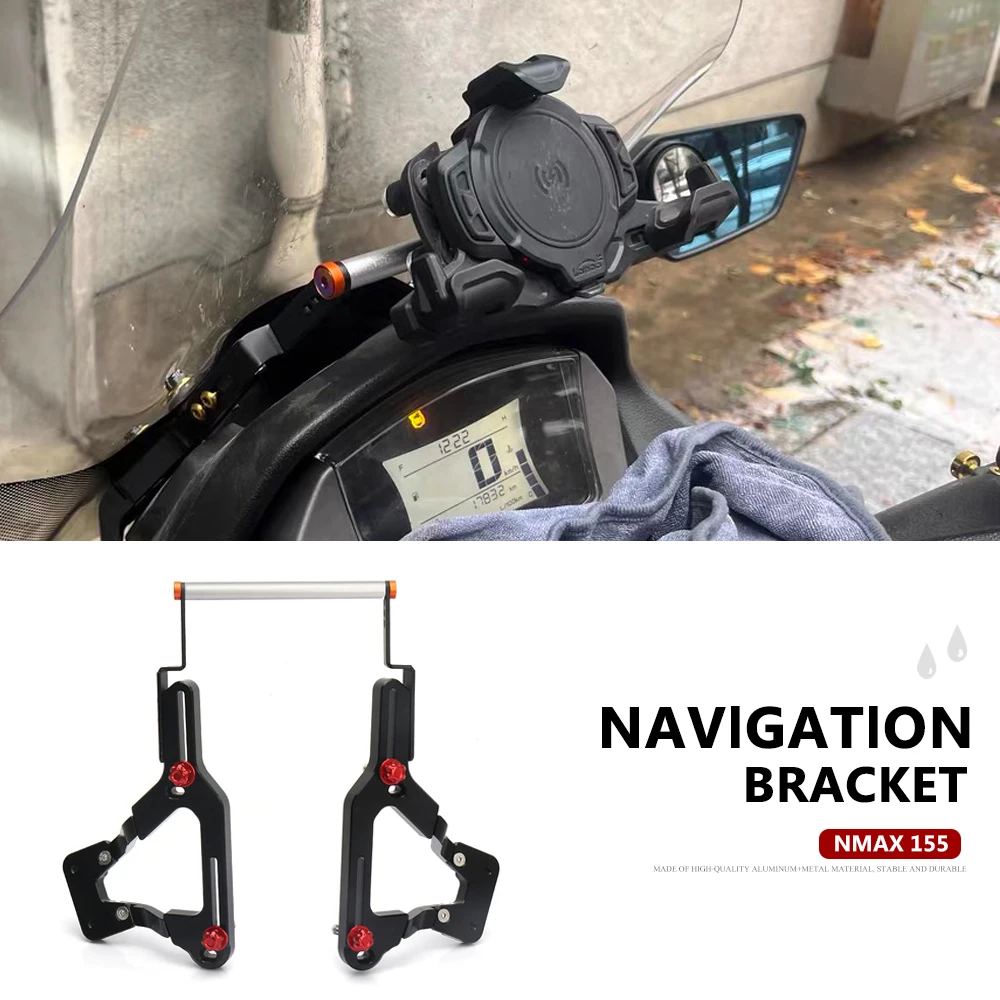 Motorcycle Black GPS Phone Navigation Bracket Mirror Holder Mount For Yamaha NMAX 155 NMAX155 Nmax155 2020 2021 2022 2023