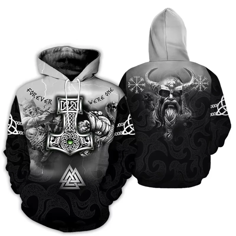 Vintage Sweatshirt Men 3D Printing Viking Mythology Hooded Long Sleeve Oversized Hip Hop Man Hoodies Boys Sweatshirt men coat