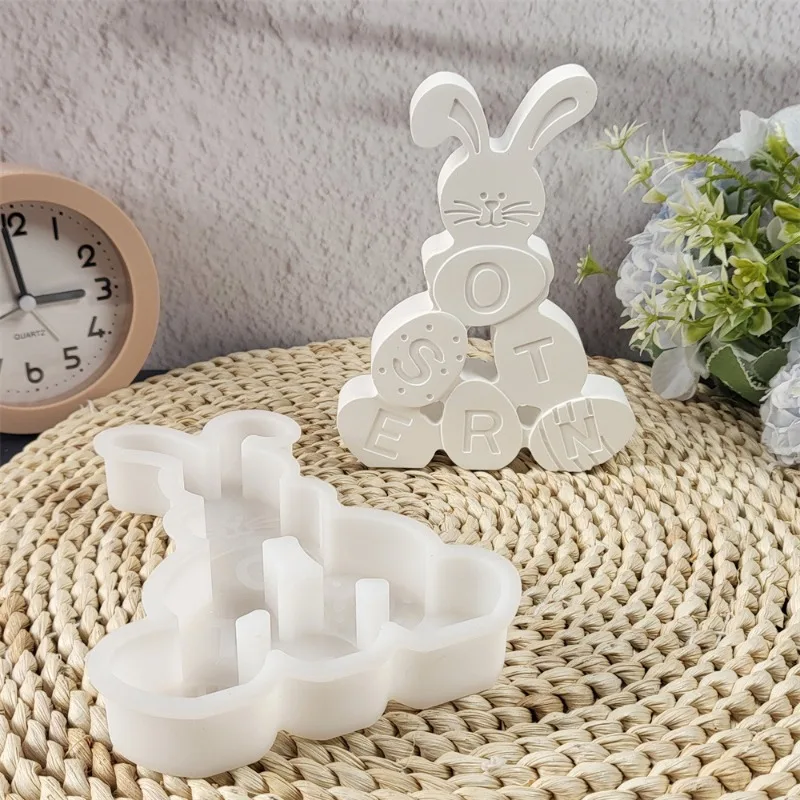 Egg Pile Rabbit Ornament Decoration Silicone Mold Letter OSTERN Rabbit Aromatherapy Cement Plaster Soap Resin Mould Crafts