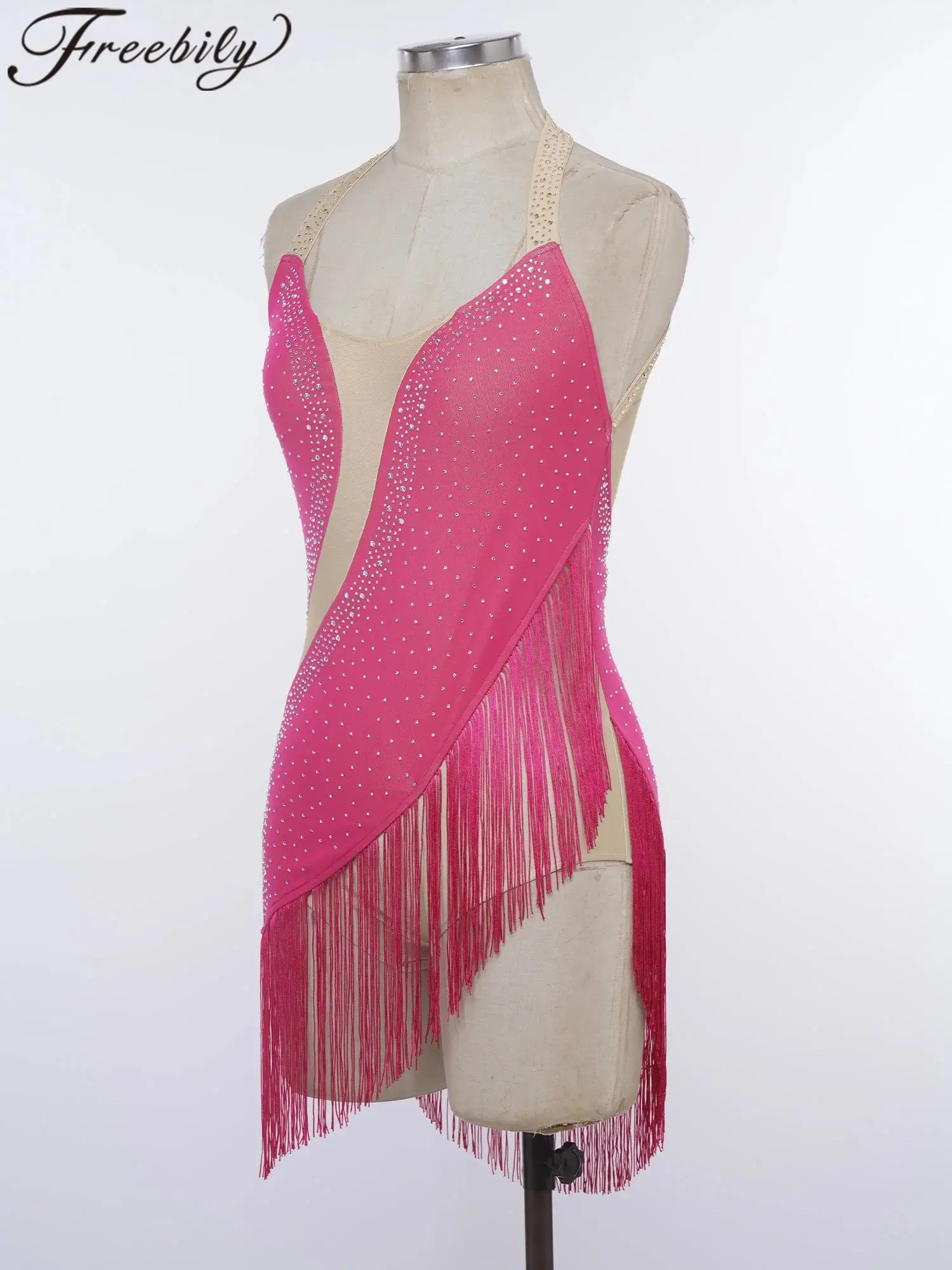 

Костюм для латиноамериканских танцев (сальса, танго) для женщин с бахромой, леотард, платье для бальных танцев, для линейных танцев, румбы, ча-ча-ча