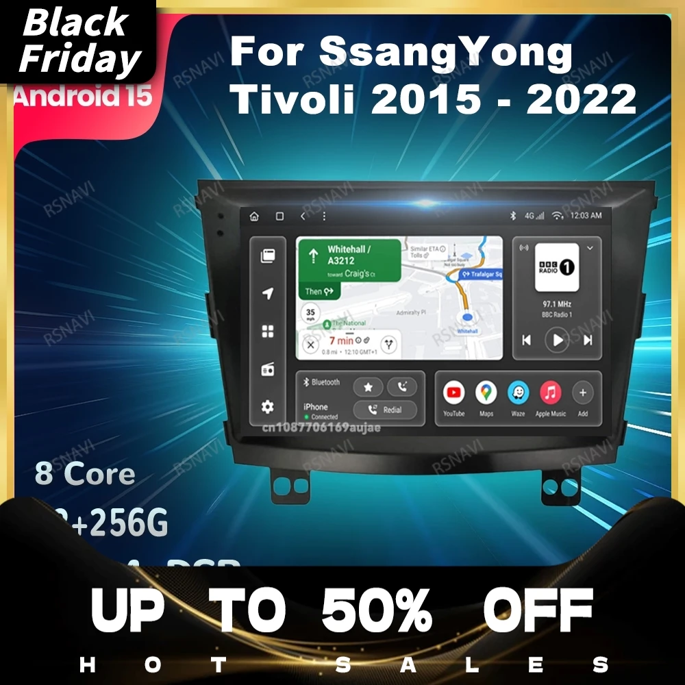 Car Radio Android 15 For SsangYong Tivoli 2015 - 2022 GPS QLED Autoradio 4G LTE 2 DIN Head Unit Qualcomm DSP DVD 5G WIFI BT 2DIN