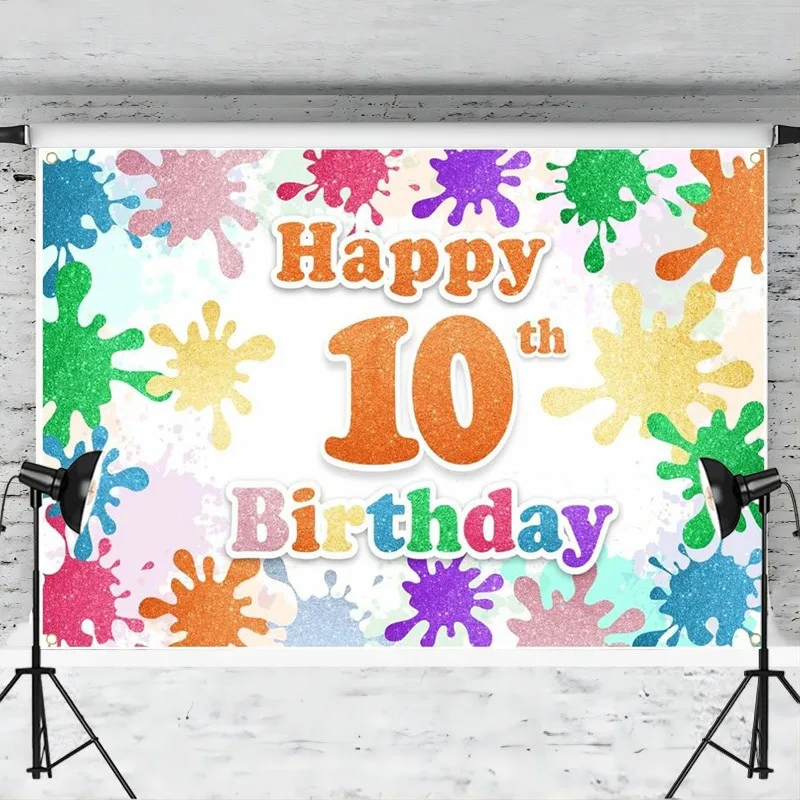 Artist Paint Splatter Happy 10th Birthday Backdrop Banner Oil Painting Slime Party Decoration Photo Background Studio Props