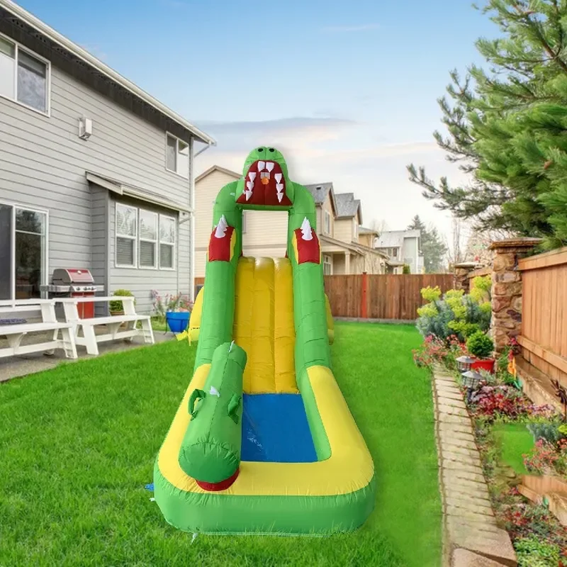 Giant Dinosaur Inflatable Water Slide for Kids Outdoor Double Spray Pool Toy Thickened PVC Bouncer Summer Garden Play