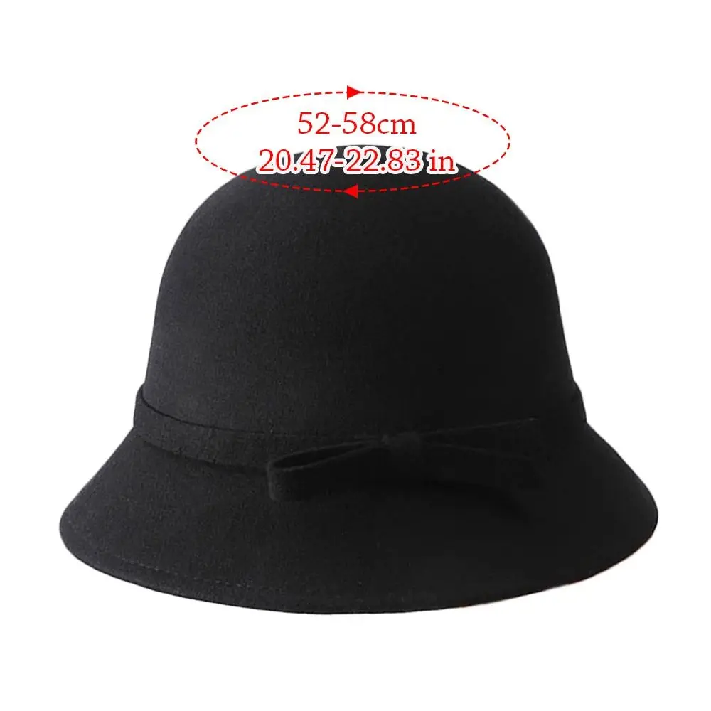 Autumn Winter Vintage Felt Fedora Hats Dome Bowknot Panama Cap Elegant Soft Bucket Cap for Women