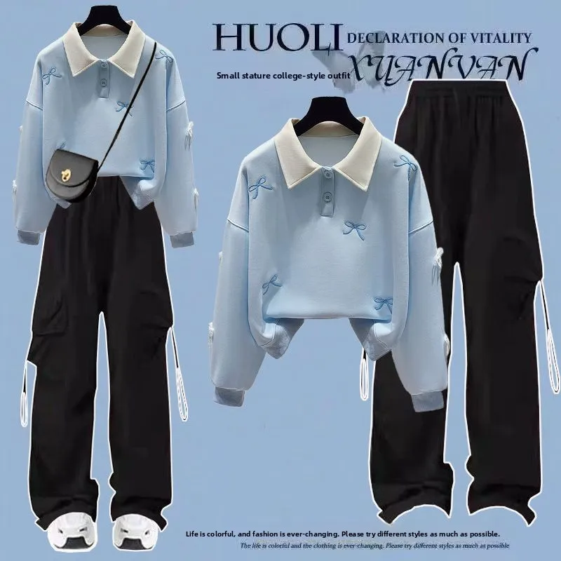 

Весенний комплект из свитшота и брюк для старшеклассниц: модный студенческий стиль, комплект для девочек, с длинными рукавами и длинными брюками