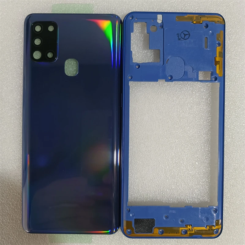 Полный корпус для Samsung Galaxy A21S A217F, средняя рамка + задняя дверь, крышка батарейного отсека, чехол с объективом камеры, замена
