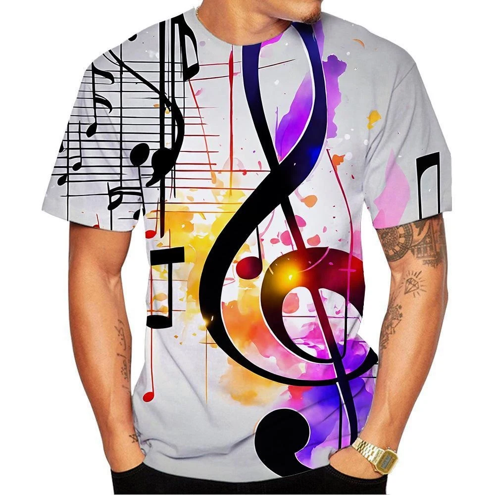 Music Element Pattern T-Shirt Men Fashion Men's Clothing Summer O-Neck Tops T Shirt Man Short Sleeve Tee Oversized Men T-Shirt ﻿