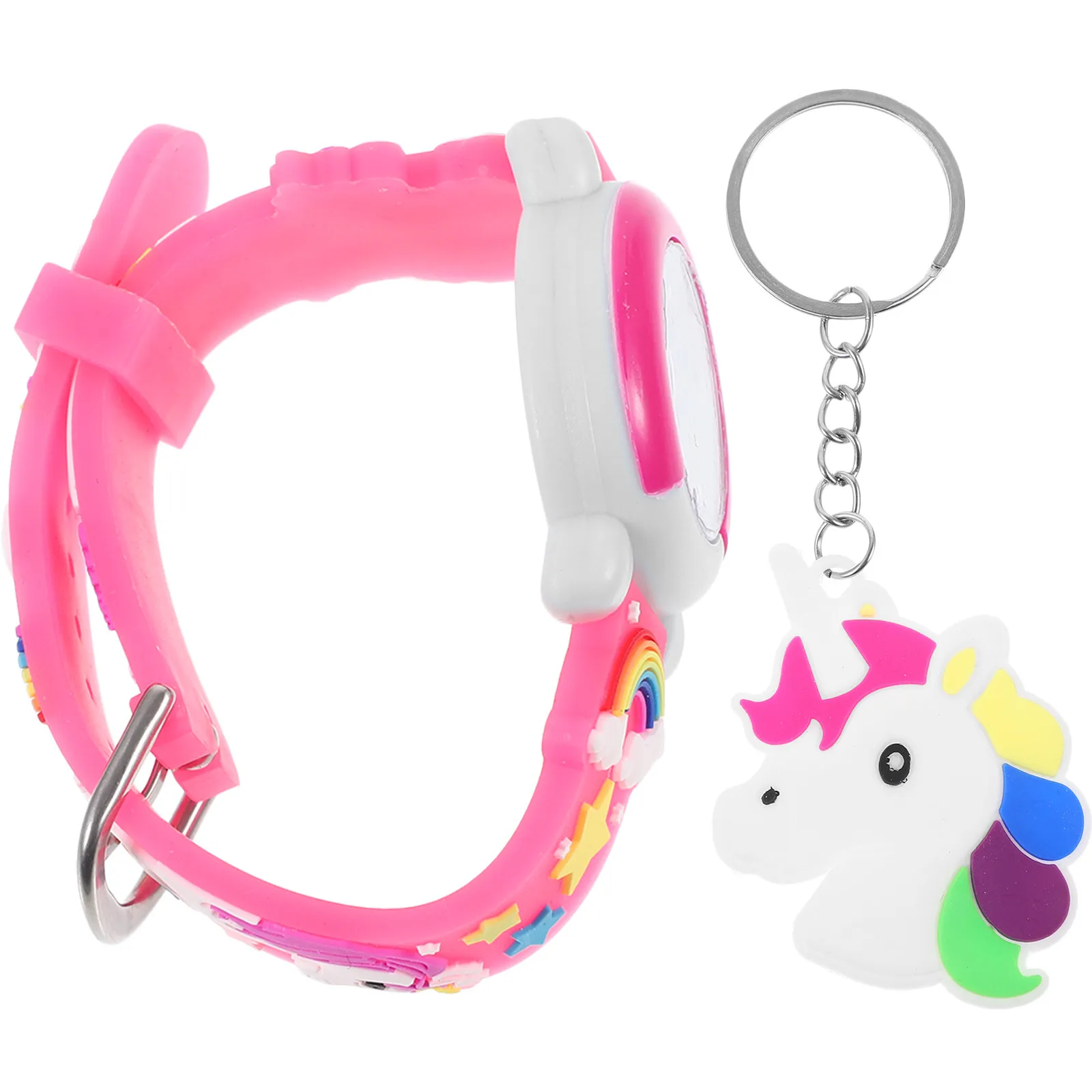 1Set Unicorn Cute Watch Cartoon Design Little Portable Time Management Watch Kit Keychain Quartz Plastic Safe