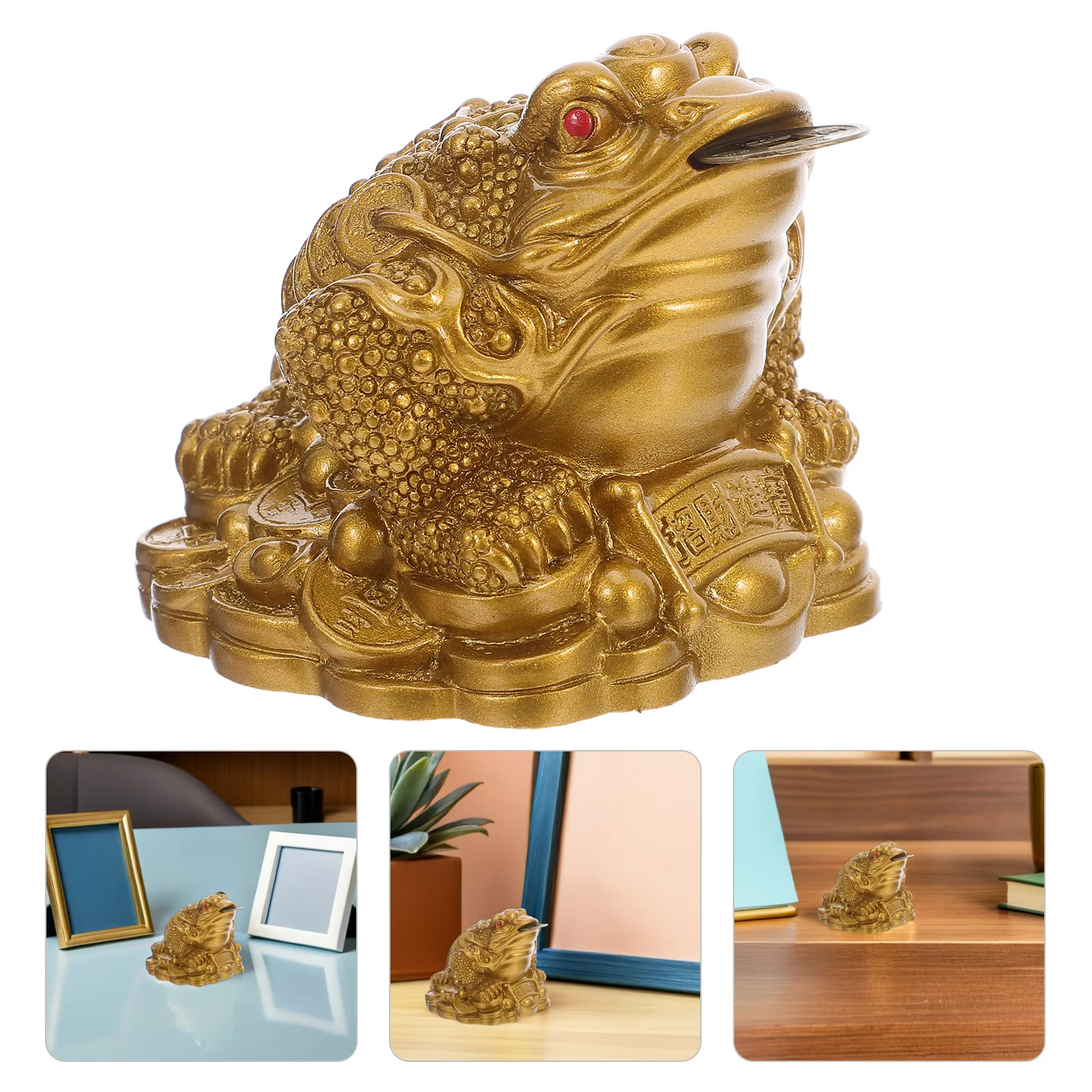 

2Pcs Feng Shui Money Frog Toad Statue Three-Legged Prosperity Wealth Miniature Desk Figurines Frog Desk Ornament