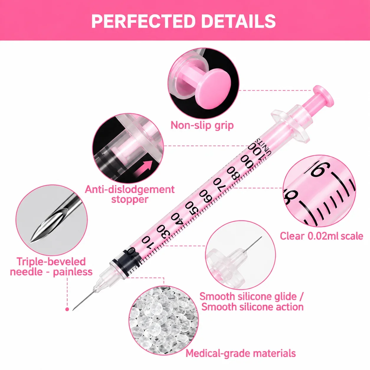 100PCS/200PCS 1ml/cc 31G 8mm Disposable Sterile Insulin Syringe, Individually Wrapped, Ultra-Fine Needle for Cats & Dogs