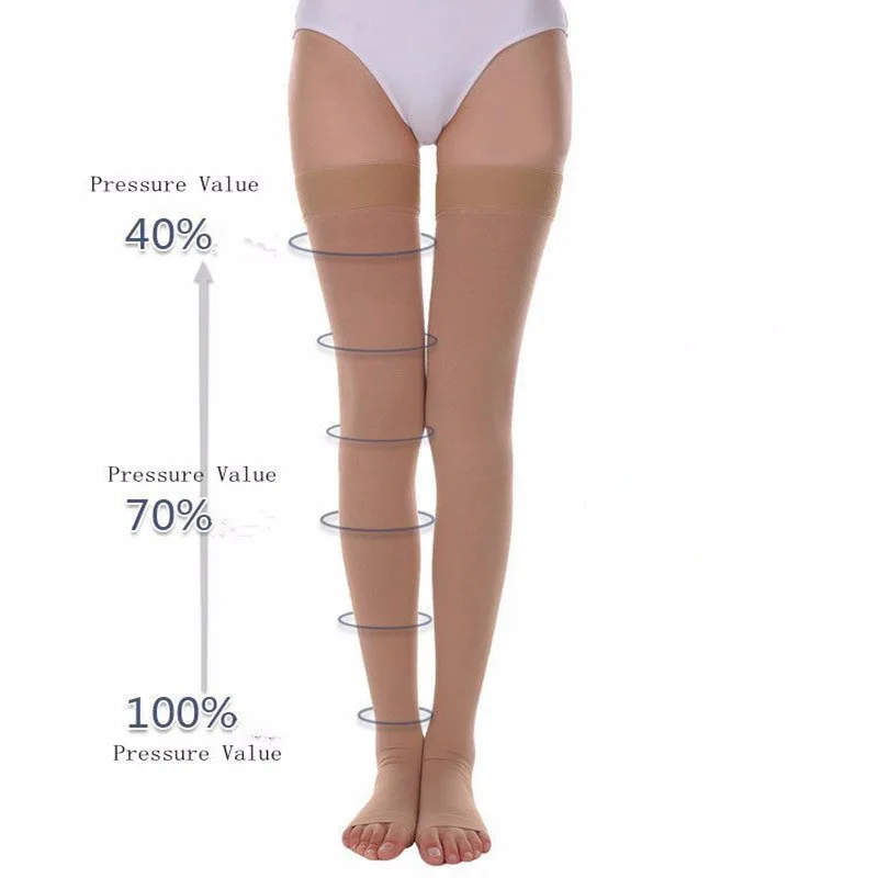 

2pcs=1pair Silicone Don't Slip Compression Stockings Varicose Veins 23-32mmhg Pressure Length Medical For Woman Stockings