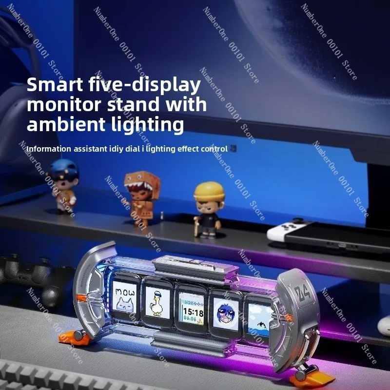 Time Gate Neon Tube Clock with Any Screen Display, Gaming Desk Decoration Tech Style LED Clock, Creative Room Atmosphere Gift