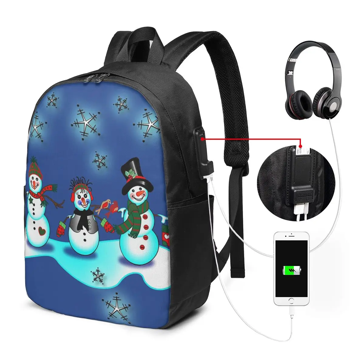 Snowman Trio Christmas Backpack Travel Notebook Bag Computer College Student School Bag Laptop Shoulder Bags for Men Women
