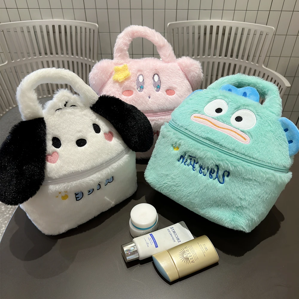 Miniso Sanrio Cute Plush Handbag Hangyodon Pochacco Kirby Plush Makeup Box Ugly Alien Sullivan Kawaii Makeup Box Gifts For Girls