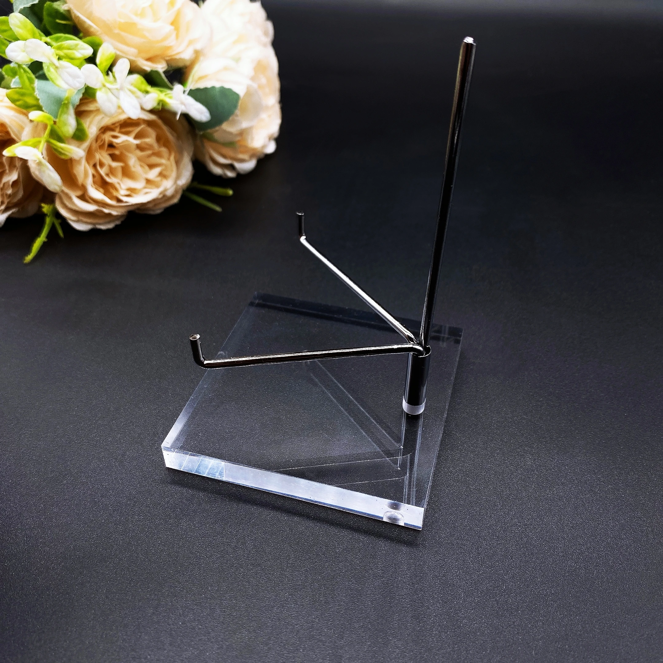 Adjustable Metal Display Stand with Clear Acrylic Base Crystal Rock Mineral Collectibles Holder Shelf for Shop Museum